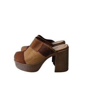 Steve Madden Y2K Patchwork Suede Platform Mules Brown Chunky Heel Bratz Shoes 8